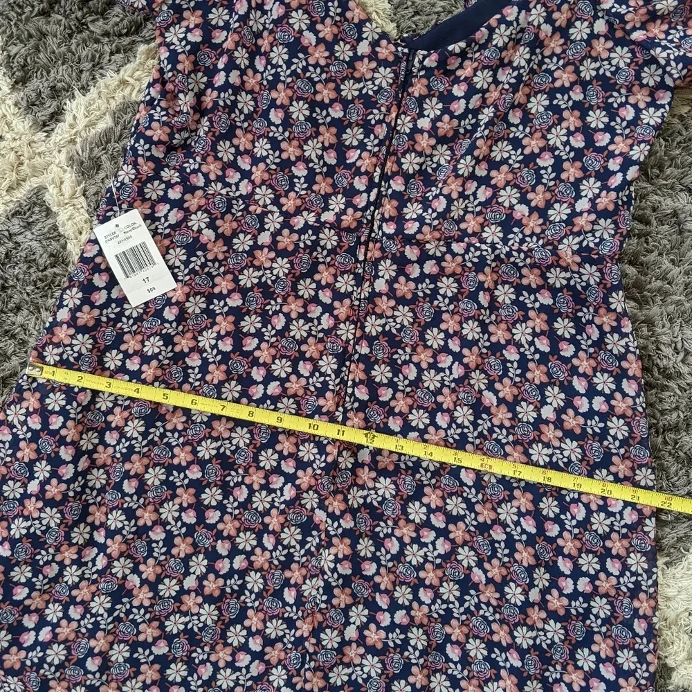 B. Smart Navy and Blush Off the Shoulder Fit and Flare Floral Print Mini Dress